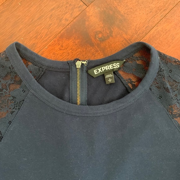EXPRESS Navy Blue Lace Sleeve T-Shirt Dress - Picture 7 of 12